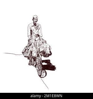 Service Dabbawala à Mumbai. Dabbawala avec l'illustration du cycle, le célèbre Dabbawala déjeuner service à la gare de Churchgate; Mumbai, l'art indien Banque D'Images