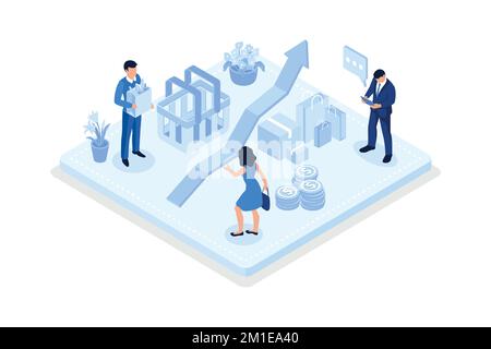 Jeu d'illustrations de gonflage. Les personnages achetant de la nourriture dans un supermarché et s'inquiètent de la hausse des prix des produits d'épicerie. Croissance de l'indice des prix à la consommation et financier Illustration de Vecteur