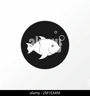 Incroyable poisson de natation dans un cercle noir image graphique icône logo design abstrait concept vecteur stock. Peut être utilisé comme symbole lié à la pêche ou à l'animal Illustration de Vecteur