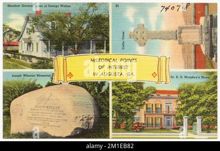 Points d'intérêt historiques à Augusta, Géorgie -- Meadow Garden, maison de George Walton, croix celtique, Joseph Wheeler Memorial, maison de Dr. E. E. Murphey, Maisons, monuments et monuments commémoratifs, Tichnor Brothers Collection, cartes postales des États-Unis Banque D'Images