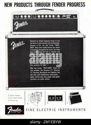 Une publicité pleine page pour un nouvel amplificateur Fender Piggy Back. D'un magazine musical 1961. Banque D'Images