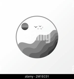 Vue incroyable sur la plage ou le désert dans l'obscurité image graphique icône logo design abstrait concept vecteur stock. utilisé comme symbole lié à la nature ou à l'aventure Illustration de Vecteur