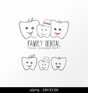 Dentaire, dents, dent caractère drôle de père, mère et enfant image graphique logo design abstrait concept vecteur stock lié à la santé ou à la famille Illustration de Vecteur