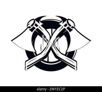 Bouclier avec axes Warrior en noir et blanc, illustrations vectorielles Tat of Arms pour logo ou tatouage. Illustration de Vecteur