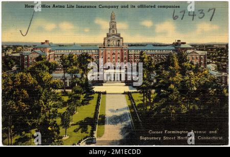 Siège social Aetna Life Insurance Company et ses sociétés affiliées. À l'angle de Farmington Avenue et Sigourney Street, Hartford, Connecticut , Installations commerciales, Collection Tichnor Brothers, cartes postales des États-Unis Banque D'Images