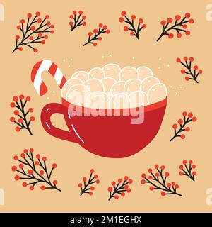 Boisson d'hiver de Noël avec guimauves Illustration de Vecteur