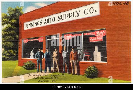 Jennings Auto Supply Co., 1223, rue Reynolds, Augusta, Géorgie , Stations-service automobile, Collection Tichnor Brothers, cartes postales des États-Unis Banque D'Images