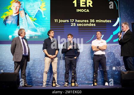 Thomas Ruyant, Linkedout, Imoca lauréat lors du Prix de la route du Rhum 2022 sur 10 décembre 2022 au salon nautique de Paris à Paris, France - photo: Nicolas Pehe/DPPI/LiveMedia Banque D'Images