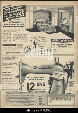 Publicité dans le magazine Homemaker des années 1960 pour la machine à semer de chanteur et aussi pour une chambre à coucherGood pour la recherche et comme un fond pour le texte de copie. Banque D'Images