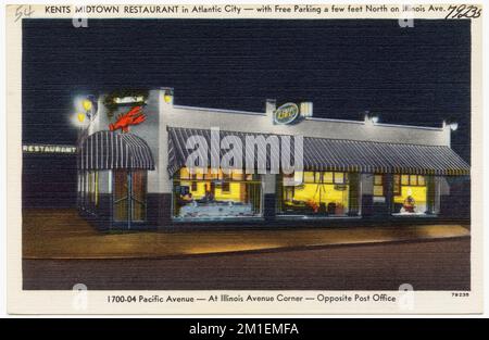 Kents Midtown Restaurant à Atlantic City -- avec parking gratuit à quelques mètres au nord sur Illinois Ave., 1700-04 Pacific Avenue -- à Illinois Avenue Corner -- en face bureau de poste, restaurants, Tichnor Brothers Collection, cartes postales des États-Unis Banque D'Images