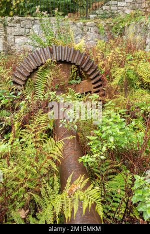 Engrenages mécaniques et fûts de roue d'eau à Carmears PIT Luxulyan Valley, Cornwall Banque D'Images