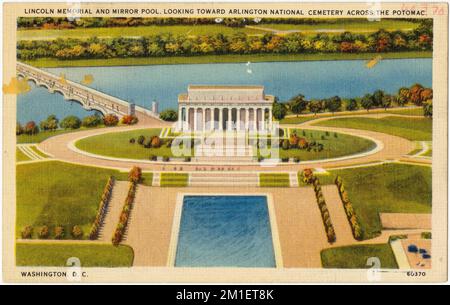 Lincoln Memorial et Mirror Pool, en regardant vers le cimetière national d'Arlington de l'autre côté du Potomac, Washington, D. C., monuments et monuments commémoratifs, Tichnor Brothers Collection, Cartes postales des États-Unis Banque D'Images