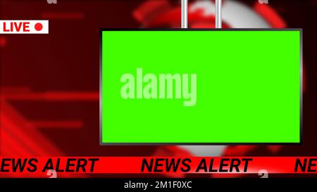 Expérience en direct, en rupture, en reportage et en nouvelles avec la télévision à écran vert. arrière-plan flou. Banque D'Images