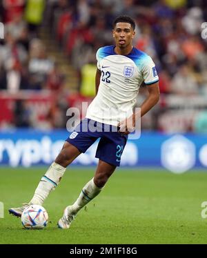 Jude Bellingham, en Angleterre, lors du match de quart de finale de la coupe du monde de la FIFA au stade Al Bayt à Al Khor, au Qatar. Date de la photo: Samedi 10 décembre 2022. Banque D'Images