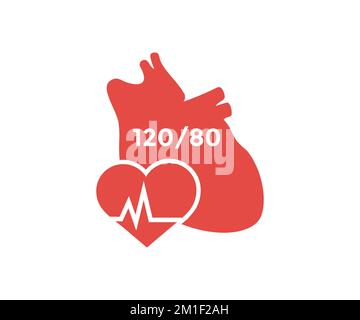 Icône de battement cardiaque humain, rythme cardiaque médical et logo de pression artérielle. Conception et illustration du vecteur de soins de santé de pouls d'hypertension. Illustration de Vecteur