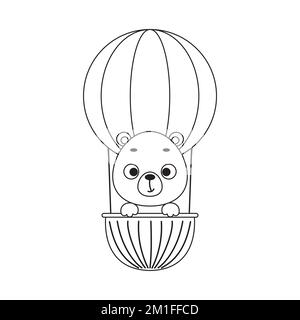 Page de coloriage joli petit ours volant sur ballon d'air chaud. Livre de coloriage pour enfants. Activités éducatives pour les enfants d'âge préscolaire et les tout-petits avec mignon Illustration de Vecteur