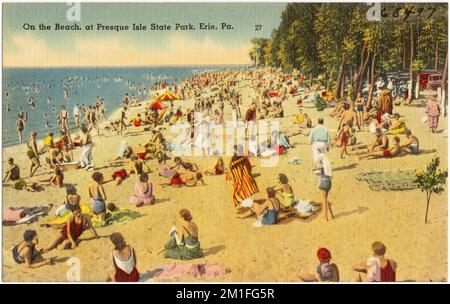Sur la plage, au parc national de presque Isle, Erie, Pennsylvanie. , Plages, Tichnor Brothers Collection, cartes postales des États-Unis Banque D'Images