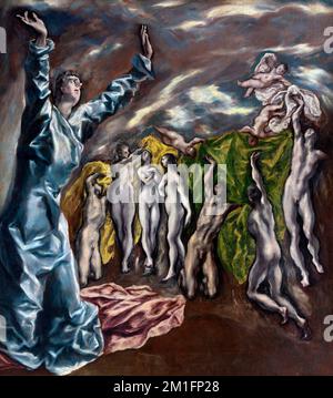 La vision de Saint John (l'ouverture du Cinquième Sceau) par El Greco (Domenikos Theotokopoulos, 1541-1614), huile sur toile, c.1608-14. Banque D'Images