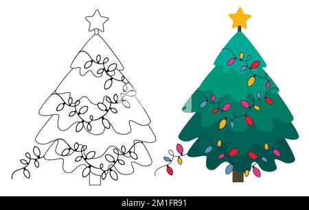 Illustration colorée de la page de coloriage de l'arbre de Noël vectoriel Illustration de Vecteur