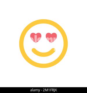 Icône de sourire, visage heureux dans l'amour, émotiji souriant, autocollant jaune avec les yeux de coeur. Illustration vectorielle plate. Icône d'amour. Illustration de Vecteur