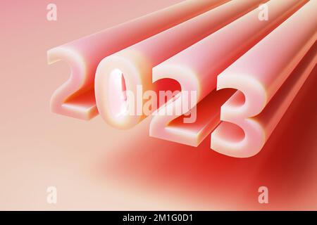 2023 3d de style réaliste sur fond rose. Carte de vœux des fêtes du nouvel an. Fond rose Noël. Poster Noël. Bannière de Noël. Banque D'Images