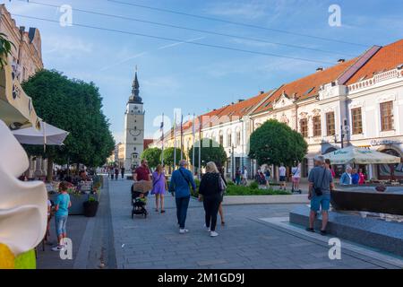 Trnava (Tyrnau): Zone piétonne rue Hlavna, Hôtel de ville tour à , , Slovaquie Banque D'Images