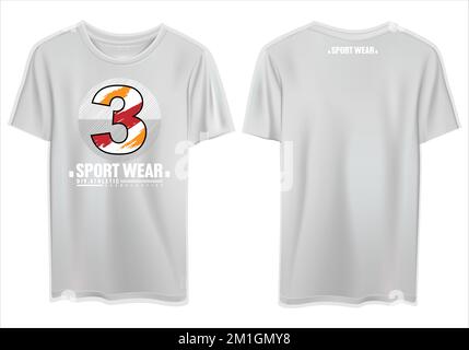 Un rendu numérique d'un t-shirt simple avec motif blanc et imprimé sport Illustration de Vecteur