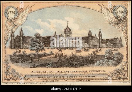 Agricultural Hall, exposition internationale. Ouvrez 10 mai 1876. Ferme le 10th novembre 1876. , Bâtiments d'exposition, vêtements et vêtements d'accessoires, cartes professionnelles américaines Century 19th Banque D'Images