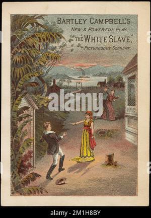 Le nouveau et puissant jeu de Bartley Campbell "White Slave", paysage pittoresque, adultes, productions théâtrales, 19th Century American Trade Cards Banque D'Images