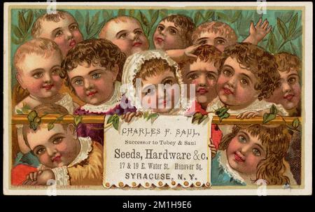 Charles F. Saul, successeur de Tobey & Saul, semences, matériel et c. 17 & 19 E. Water St., Hanover Sq., Syracuse, N. Y., Children, Magasins de matériel, 19th Century American Trade Cards Banque D'Images