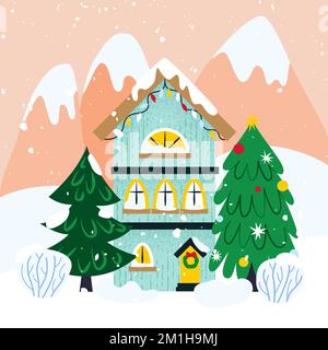 Maison de Noël d'hiver Illustration de Vecteur