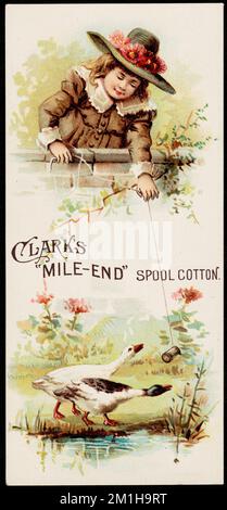 Bobine en coton « fin de gamme » de Clark. , Garçons, oiseaux, coton, cartes professionnelles américaines Century 19th Banque D'Images