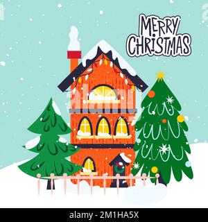 Maison de Noël d'hiver Illustration de Vecteur