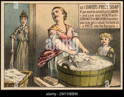 Obtenez le savon du prix de David si vous voulez éviter le travail dur et de sauver votre santé et la force dans le lavage en plus de vous mai obtenir une petite fortune un prix dans la négociation , femmes, enfants, les baignoires de lavage, les planches à laver, Savon ménager, cartes professionnelles américaines Century 19th Banque D'Images