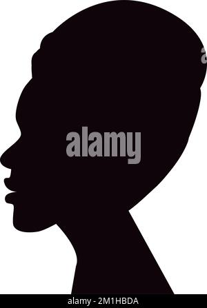 Silhouette image profil d'une femme afro-américaine portant une coiffure avec des cheveux attachés. Autocollant. Icône. Isoler. Bon pour la bannière, l'affiche, les cartes, l'invitation, l'accueil, étiquette et prix ou lettrage. EPS Illustration de Vecteur