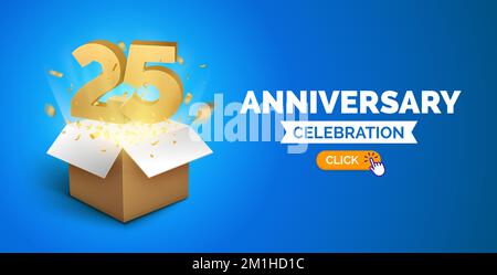 Anniversaire anniversaire anniversaire 25 ans fond doré. Happy Vector poster 25th anniversaire confetti fête poster. Illustration de Vecteur