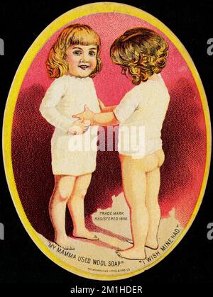 « My mamma a utilisé du savon en laine. » « Je souhaite ma main. » , Filles, savon domestique, cartes professionnelles américaines Century 19th Banque D'Images