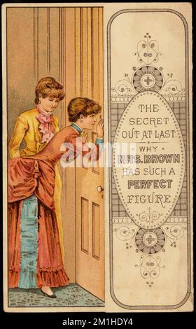 Nous avons enfin secret pourquoi Mme Brown a une figure si parfaite. Corset recto verso réglable. , Femmes, Corsets, cartes professionnelles américaines du siècle 19th Banque D'Images