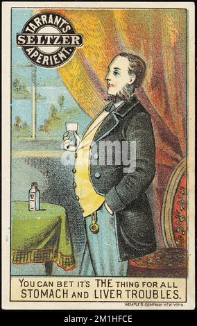L'apéritif Seltzer de Tarrant - vous pouvez parier que c'est la chose pour tous les problèmes d'estomac et de foie. , Hommes, médicaments brevetés, cartes professionnelles américaines du siècle 19th Banque D'Images