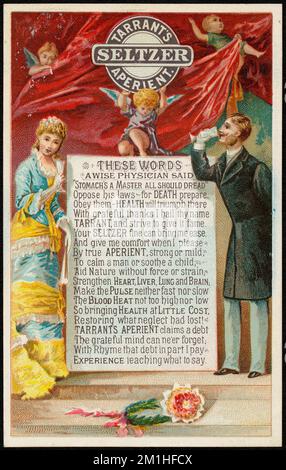 L'apéritif Seltzer de Tarrant. Ces mots un sage médecin a dit. , Adultes, Anges, médicaments brevetés, cartes professionnelles américaines Century 19th Banque D'Images