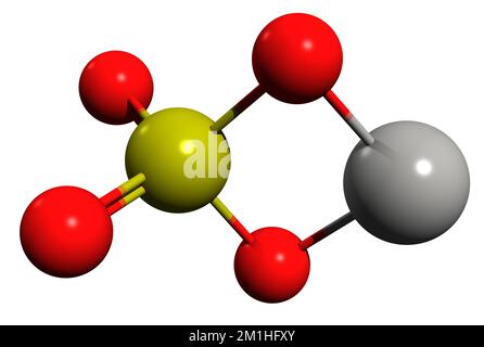 3D image de la formule squelettique du sulfate de zinc - structure chimique moléculaire du vitriol blanc isolé sur fond blanc Banque D'Images