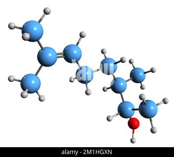 3D image de la formule squelettique d'Elenol - structure chimique moléculaire de l'alcool non saturé isolé sur fond blanc Banque D'Images