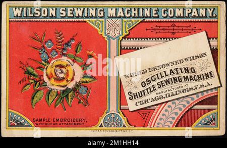 Wilson Sewing machine Company. Machine à coudre à navette oscillante Wilson de renommée mondiale. Échantillon de broderie, sans fixation. , Fleurs, machines à coudre, cartes professionnelles américaines Century 19th Banque D'Images