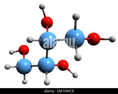 3D image de la formule squelettique d'Erythritol - structure chimique moléculaire de l'édulcorant à base d'alcool de sucre isolé sur fond blanc Banque D'Images