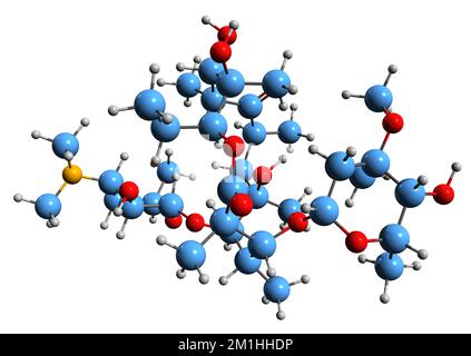 3D image de la formule squelettique de l'érythromycine - structure chimique moléculaire de l'antibiotique isolé sur fond blanc Banque D'Images