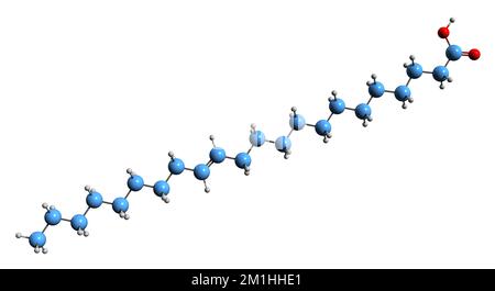 3D image de la formule squelettique d'acide érucique - structure chimique moléculaire de l'acide gras oméga-9 isolé sur fond blanc Banque D'Images