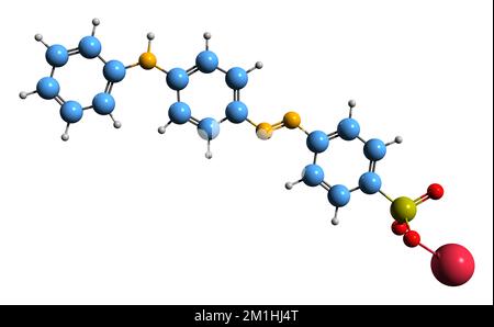 3D image de la formule squelettique de Tropaeolin 00 - structure chimique moléculaire de l'Acid Orange 5 isolée sur fond blanc Banque D'Images