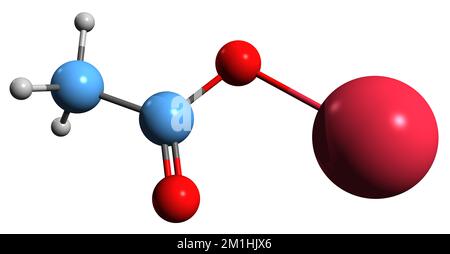 3D image de formule squelettique à l'acétate de sodium - structure chimique moléculaire de la glace chaude isolée sur fond blanc Banque D'Images