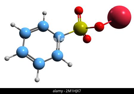 3D image de la formule squelettique du benzosulfonate de sodium - structure chimique moléculaire de l'acide Benzenesulfonique isolé sur fond blanc Banque D'Images