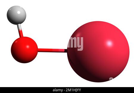 3D image de la formule squelettique de l'hydroxyde de sodium - structure chimique moléculaire du composé inorganique blanc caustique isolé sur fond blanc Banque D'Images